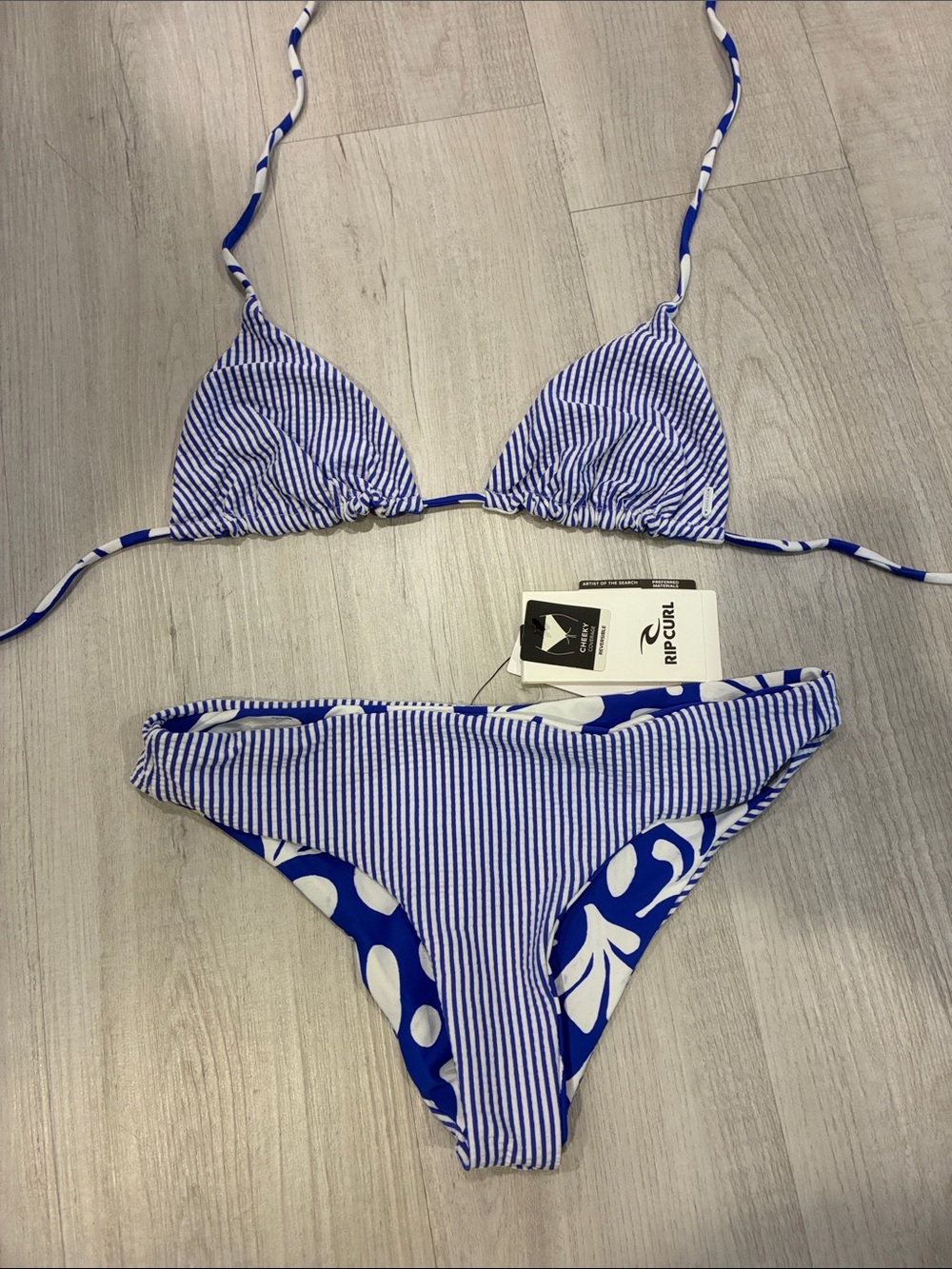 Rip Curl Blue & White Striped Reversible Triangle Bikini